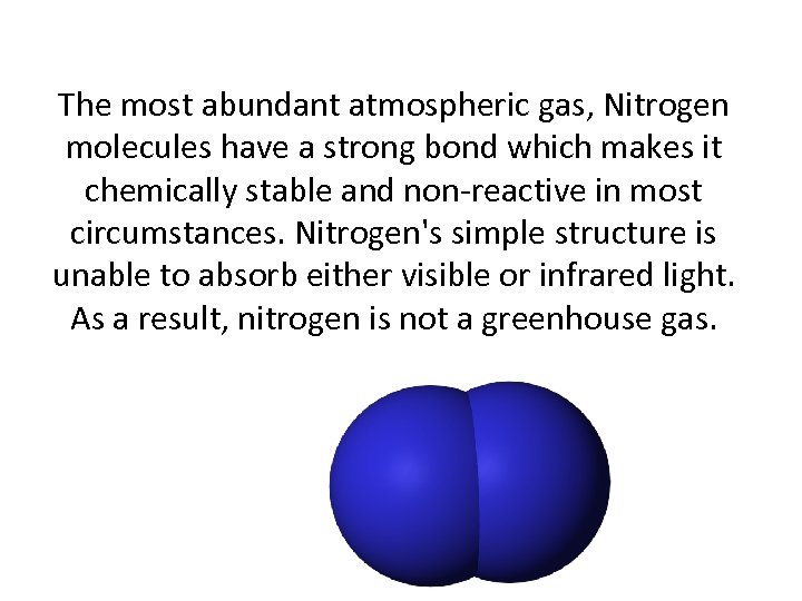 The most abundant atmospheric gas, Nitrogen molecules have a strong bond which makes it