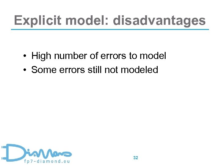 Explicit model: disadvantages • High number of errors to model • Some errors still