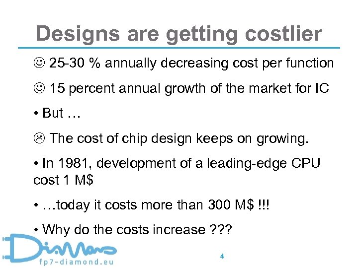 Designs are getting costlier 25 -30 % annually decreasing cost per function 15 percent