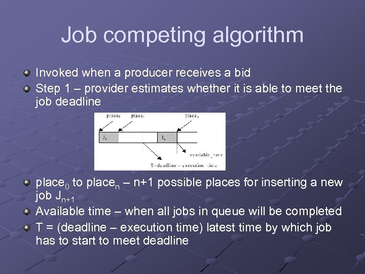 Job competing algorithm Invoked when a producer receives a bid Step 1 – provider