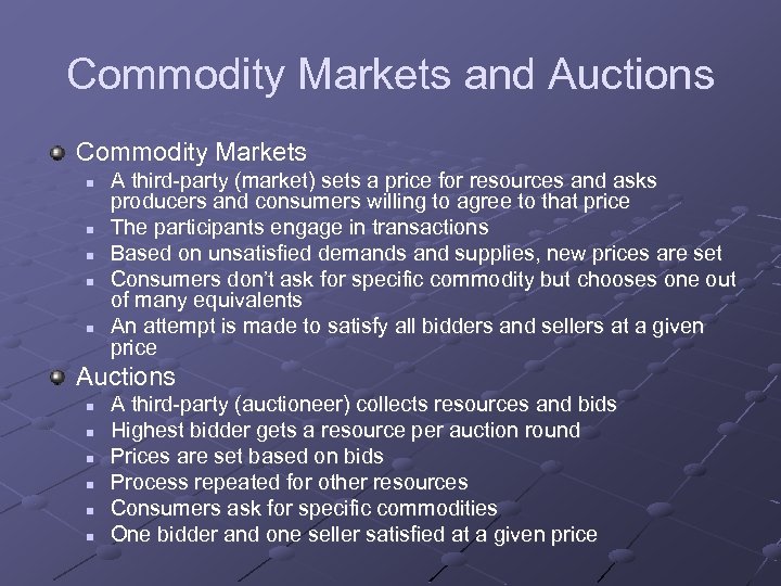 Commodity Markets and Auctions Commodity Markets n n n A third-party (market) sets a