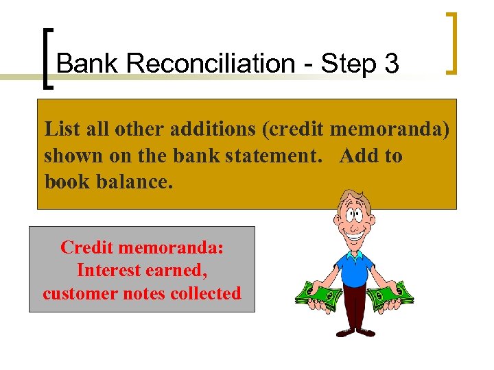 Bank Reconciliation - Step 3 List all other additions (credit memoranda) shown on the