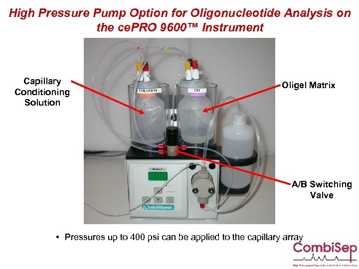 High Pressure Pump Option for Oligonucleotide Analysis on the ce. PRO 9600™ Instrument Capillary