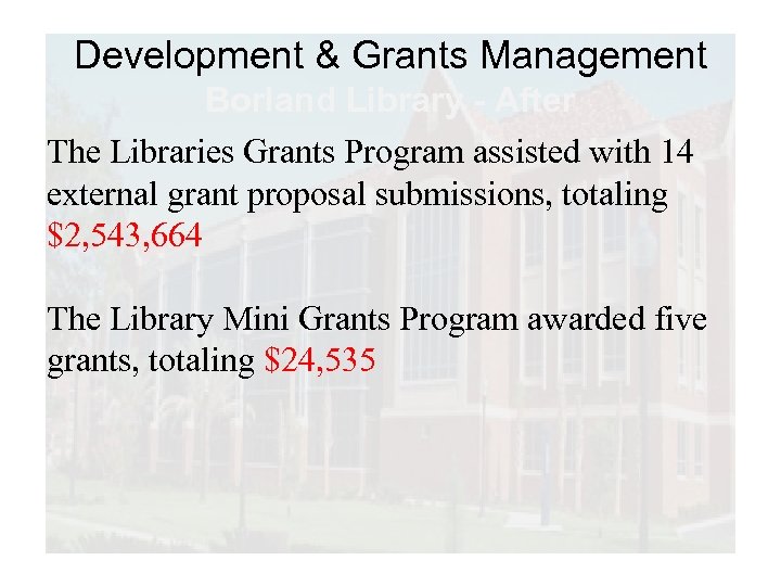 Development & Grants Management Borland Library - After The Libraries Grants Program assisted with