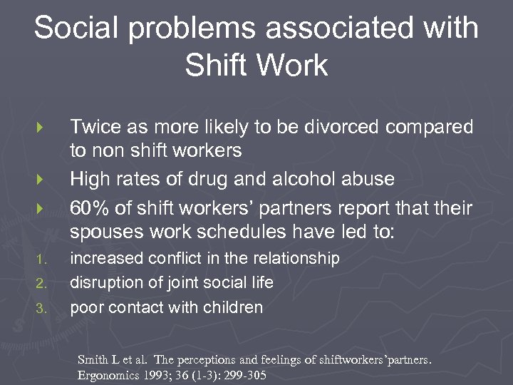 Social problems associated with Shift Work } } } 1. 2. 3. Twice as