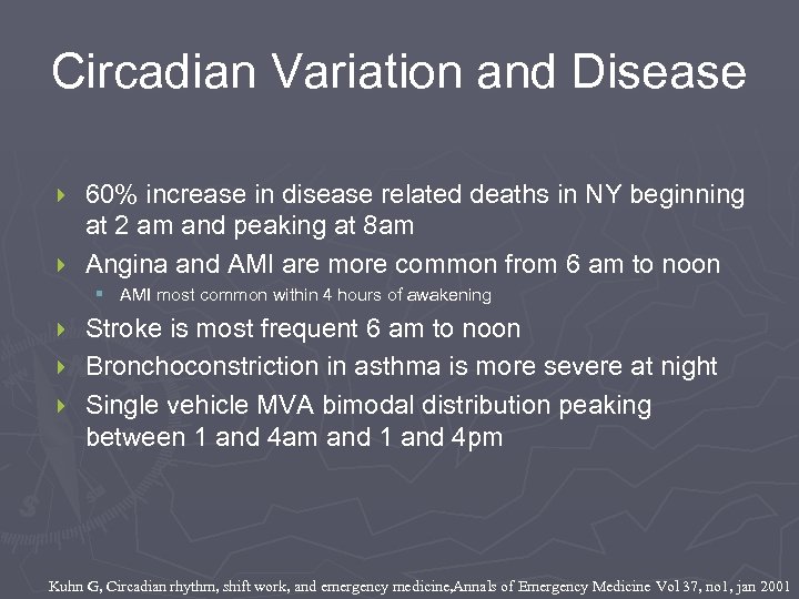 Circadian Variation and Disease 60% increase in disease related deaths in NY beginning at