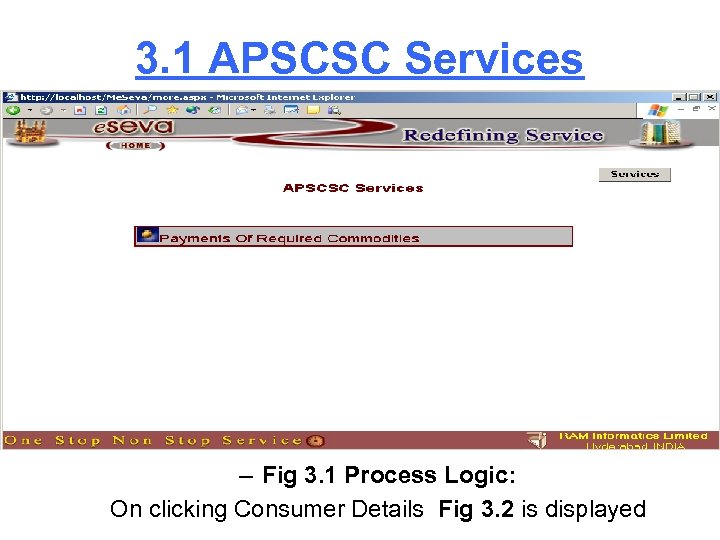 3. 1 APSCSC Services – Fig 3. 1 Process Logic: On clicking Consumer Details