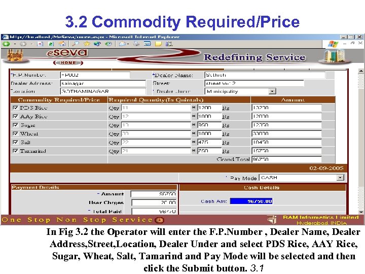 3. 2 Commodity Required/Price In Fig 3. 2 the Operator will enter the F.