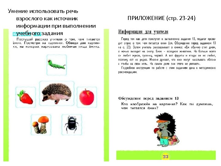 Умение использовать речь взрослого как источник информации при выполнении учебного задания ПРИЛОЖЕНИЕ (стр. 23