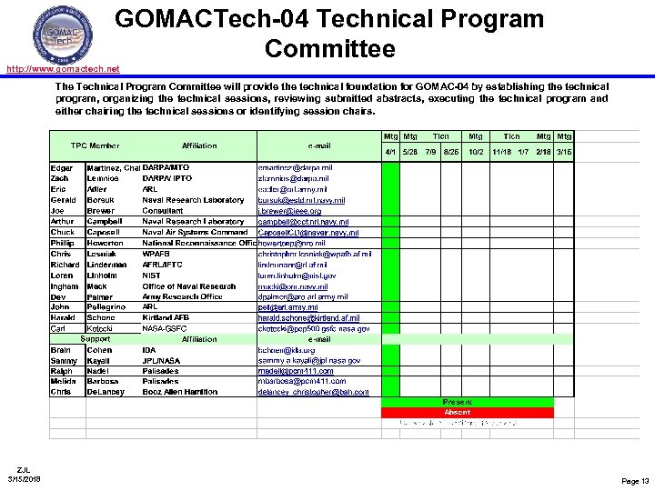 GOMACTech-04 Technical Program Committee http: //www. gomactech. net The Technical Program Committee will provide