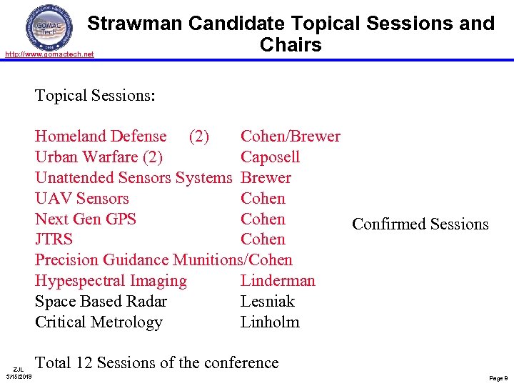 Strawman Candidate Topical Sessions and Chairs http: //www. gomactech. net Topical Sessions: Homeland Defense