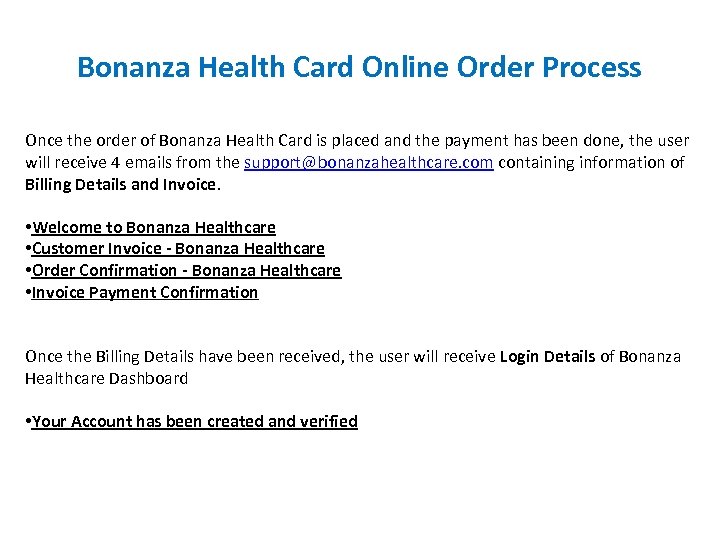 Bonanza Health Card Online Order Process Once the order of Bonanza Health Card is
