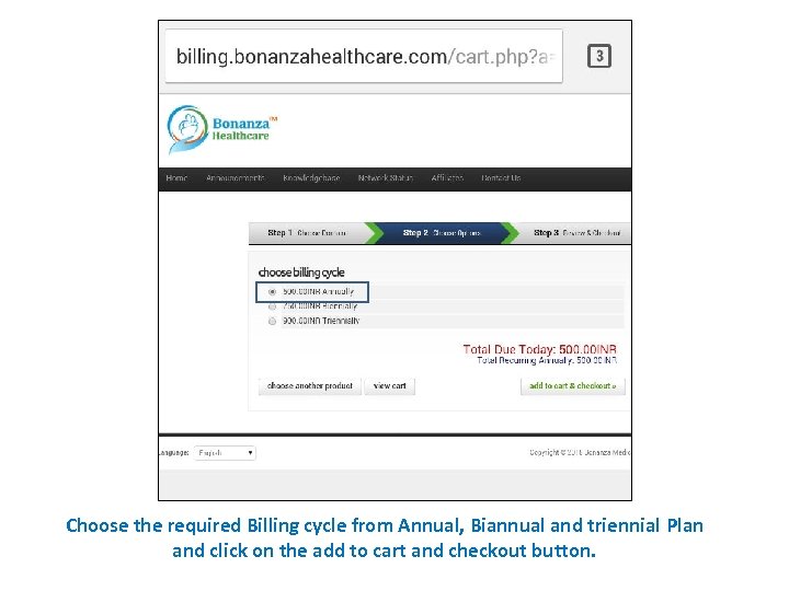 Choose the required Billing cycle from Annual, Biannual and triennial Plan and click on