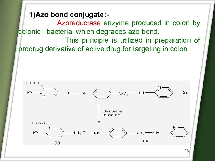 1)Azo bond conjugate: Azoreductase enzyme produced in colon by colonic bacteria which degrades azo