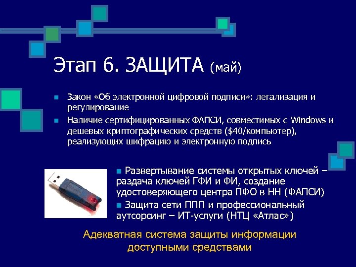 Этап 6. ЗАЩИТА n n (май) Закон «Об электронной цифровой подписи» : легализация и