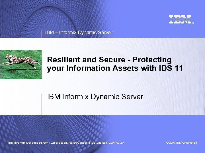 IBM – Informix Dynamic Server Resilient and Secure - Protecting your Information Assets with