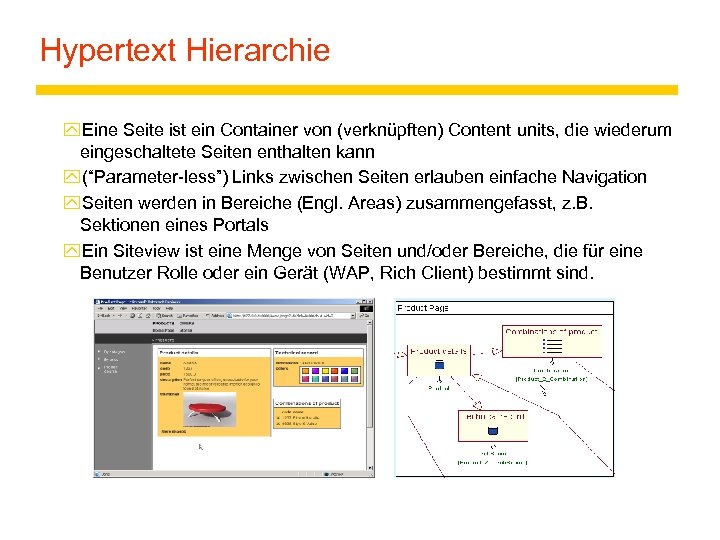 Hypertext Hierarchie y. Eine Seite ist ein Container von (verknüpften) Content units, die wiederum