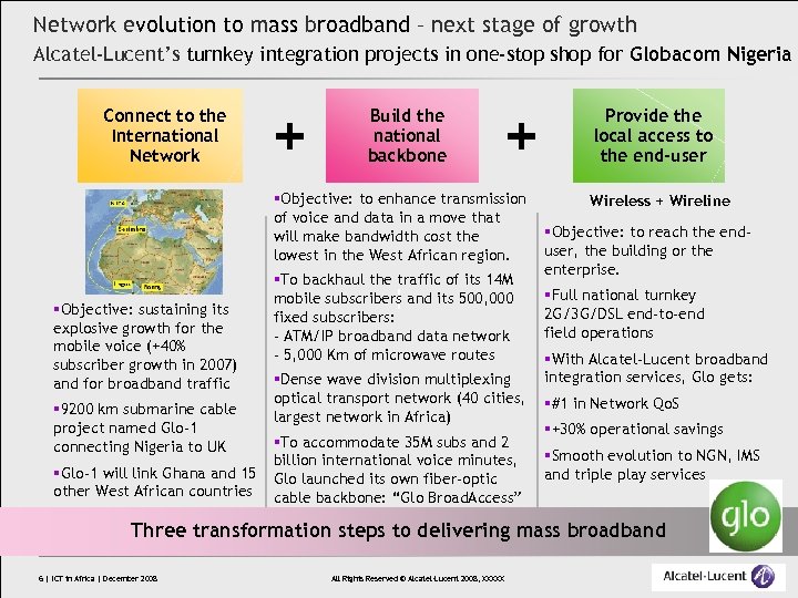 Network evolution to mass broadband – next stage of growth Alcatel-Lucent’s turnkey integration projects