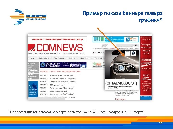 Пример показа баннера поверх трафика* * Предоставляется совместно с партнером только на Wi. Fi-сети