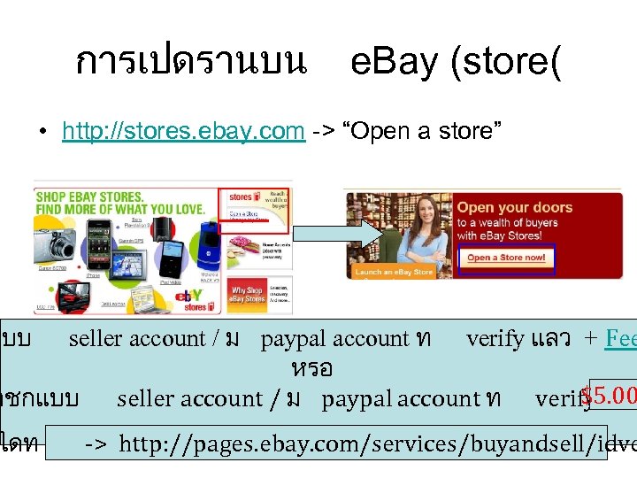 การเปดรานบน e. Bay (store( • http: //stores. ebay. com -> “Open a store” แบบ