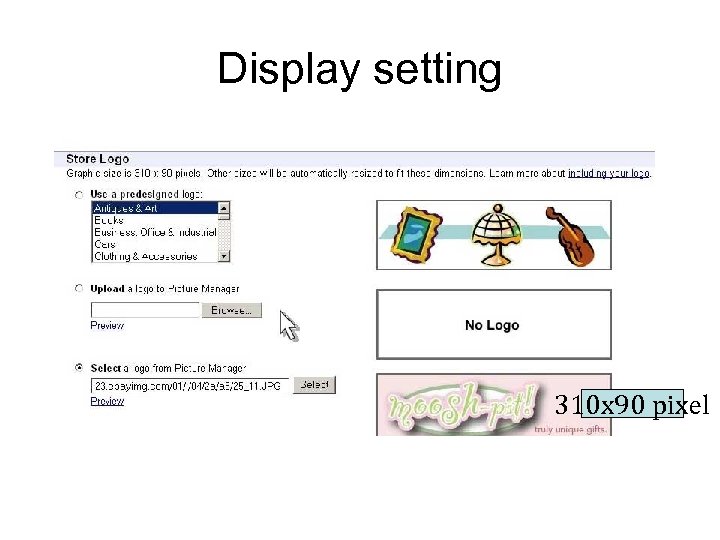 Display setting 310 x 90 pixel 