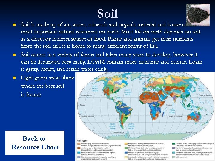 Soil n n n Soil is made up of air, water, minerals and organic