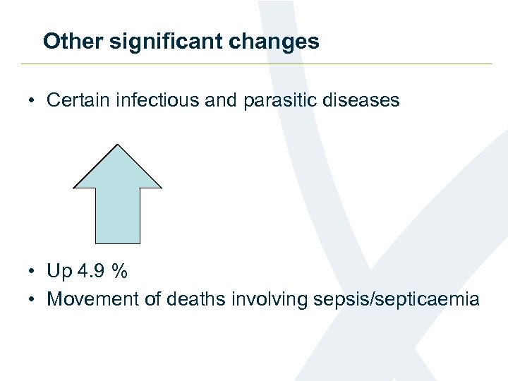 Other significant changes • Certain infectious and parasitic diseases • Up 4. 9 %