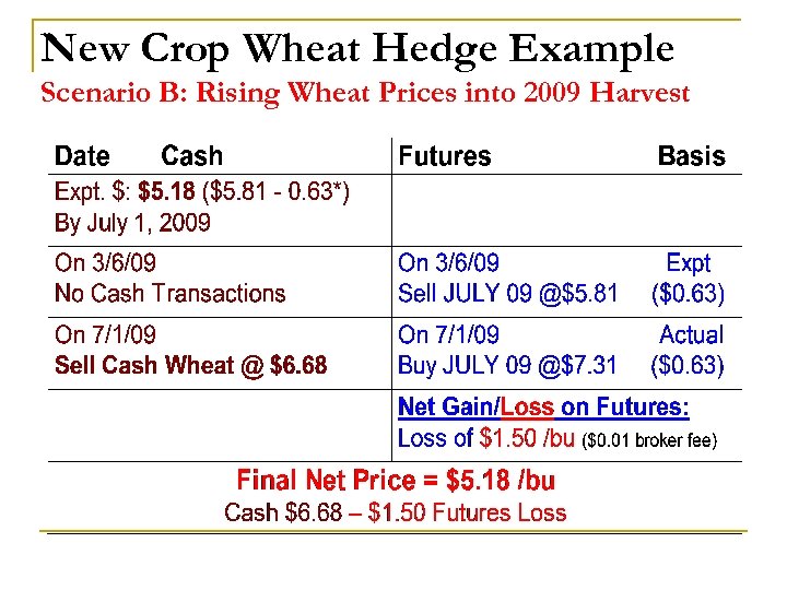 New Crop Wheat Hedge Example Scenario B: Rising Wheat Prices into 2009 Harvest 