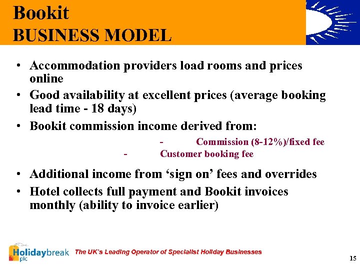 Bookit BUSINESS MODEL • Accommodation providers load rooms and prices online • Good availability