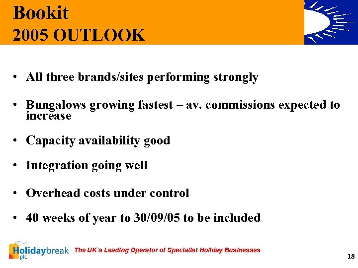 Bookit 2005 OUTLOOK • All three brands/sites performing strongly • Bungalows growing fastest –