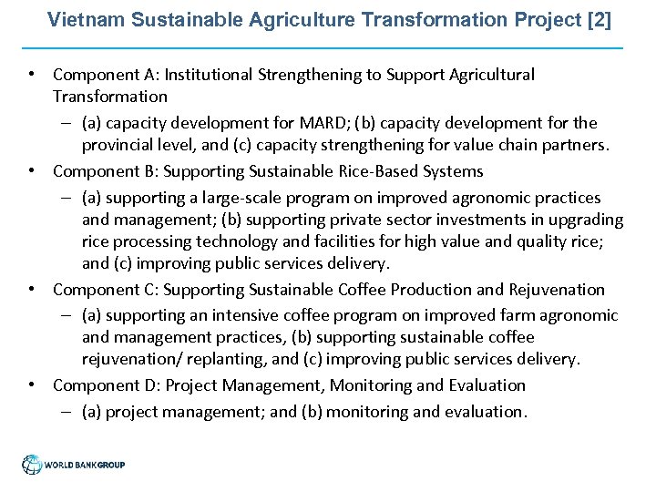Vietnam Sustainable Agriculture Transformation Project [2] • Component A: Institutional Strengthening to Support Agricultural