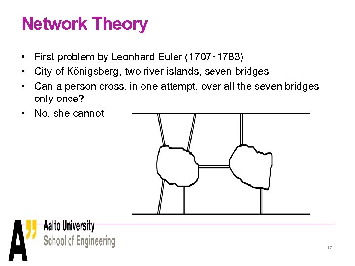 Network Theory • First problem by Leonhard Euler (1707‑ 1783) • City of Königsberg,
