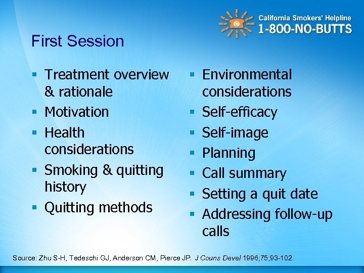 First Session § Treatment overview & rationale § Motivation § Health considerations § Smoking