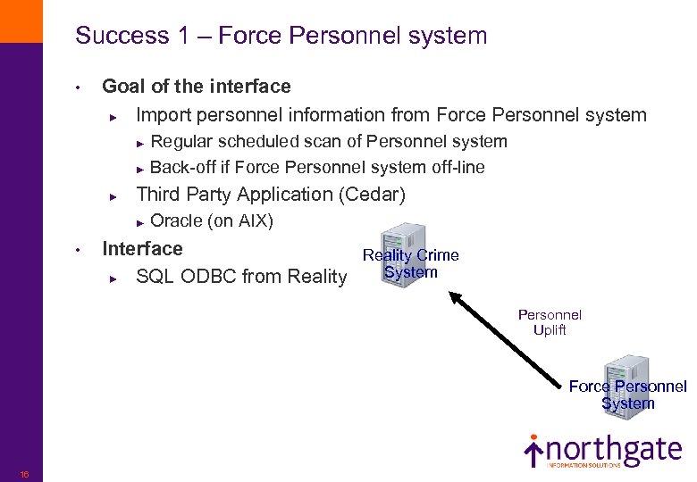 Success 1 – Force Personnel system • Goal of the interface ► Import personnel
