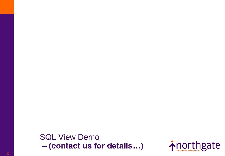 SQL View Demo – (contact us for details…) 19 