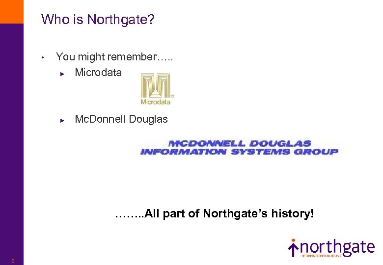 Who is Northgate? • You might remember…. . ► Microdata ► Mc. Donnell Douglas