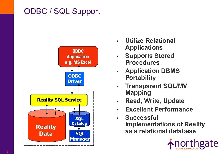 ODBC / SQL Support • ODBC Application e. g. MS Excel ODBC Driver •