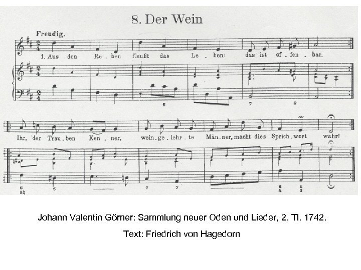 Johann Valentin Görner: Sammlung neuer Oden und Lieder, 2. Tl. 1742. Text: Friedrich von
