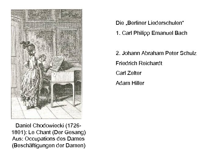 Die „Berliner Liederschulen“ 1. Carl Philipp Emanuel Bach 2. Johann Abraham Peter Schulz Friedrich