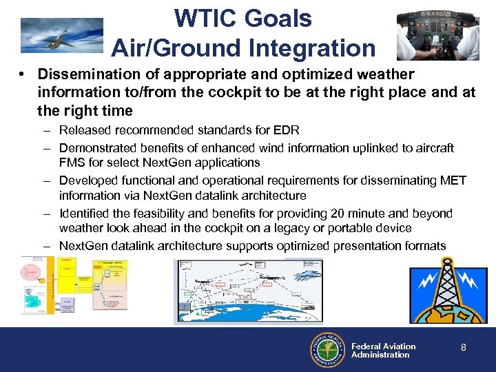 WTIC Goals Air/Ground Integration • Dissemination of appropriate and optimized weather information to/from the