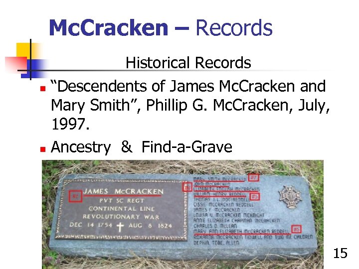 Mc. Cracken – Records Historical Records n “Descendents of James Mc. Cracken and Mary