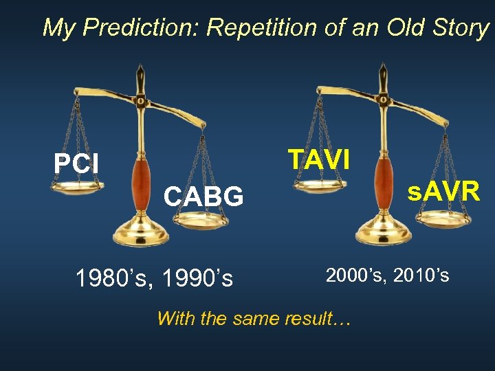 My Prediction: Repetition of an Old Story TAVI PCI s. AVR CABG 1980’s, 1990’s