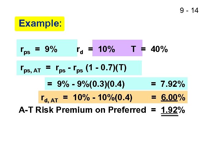 9 - 14 Example: rps = 9% rd = 10% T = 40% rps,