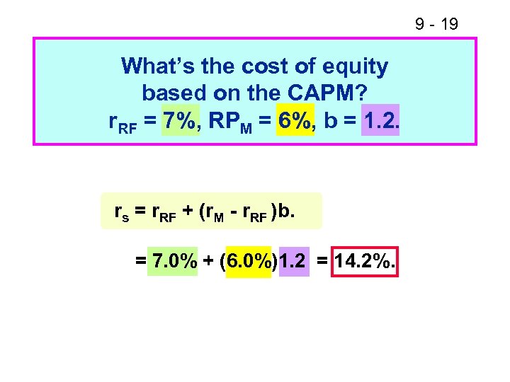 9 - 19 What’s the cost of equity based on the CAPM? r. RF
