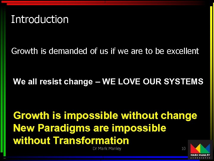 Introduction Growth is demanded of us if we are to be excellent We all