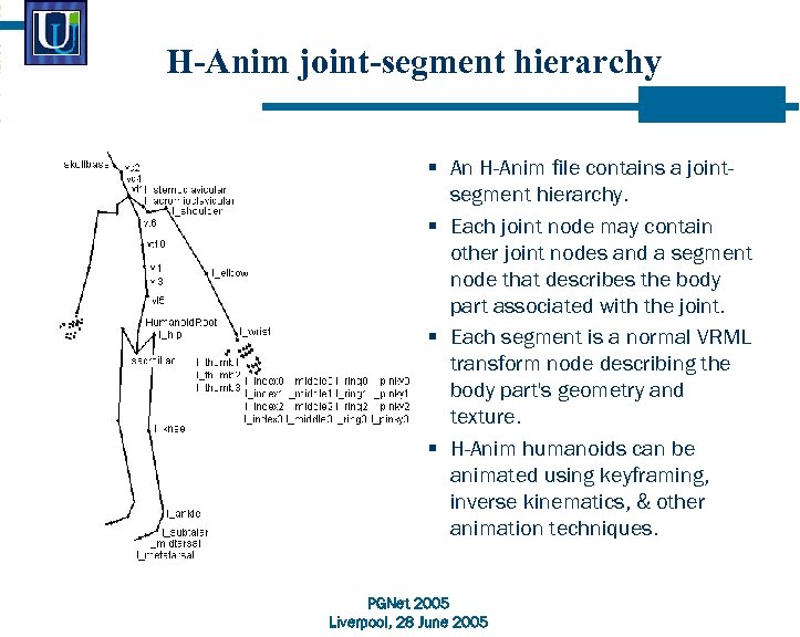 H-Anim joint-segment hierarchy § An H-Anim file contains a jointsegment hierarchy. § Each joint