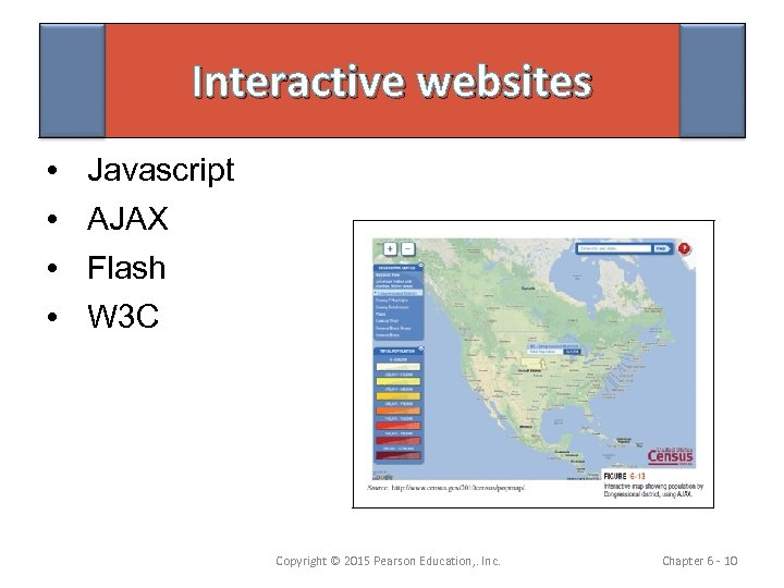 Interactive websites • • Javascript AJAX Flash W 3 C Copyright © 2015 Pearson