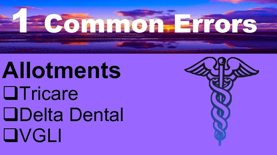 1 Common Errors Allotments q. Tricare q. Delta Dental q. VGLI 