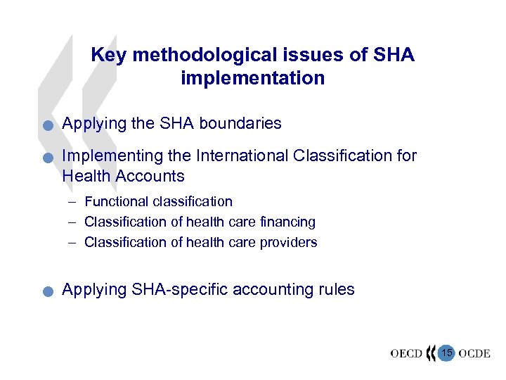 Key methodological issues of SHA implementation n n Applying the SHA boundaries Implementing the
