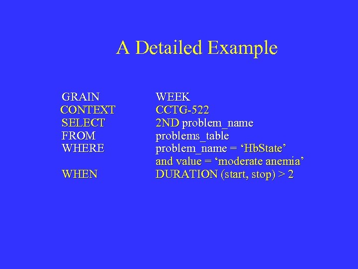 A Detailed Example GRAIN CONTEXT SELECT FROM WHERE WHEN WEEK CCTG-522 2 ND problem_name